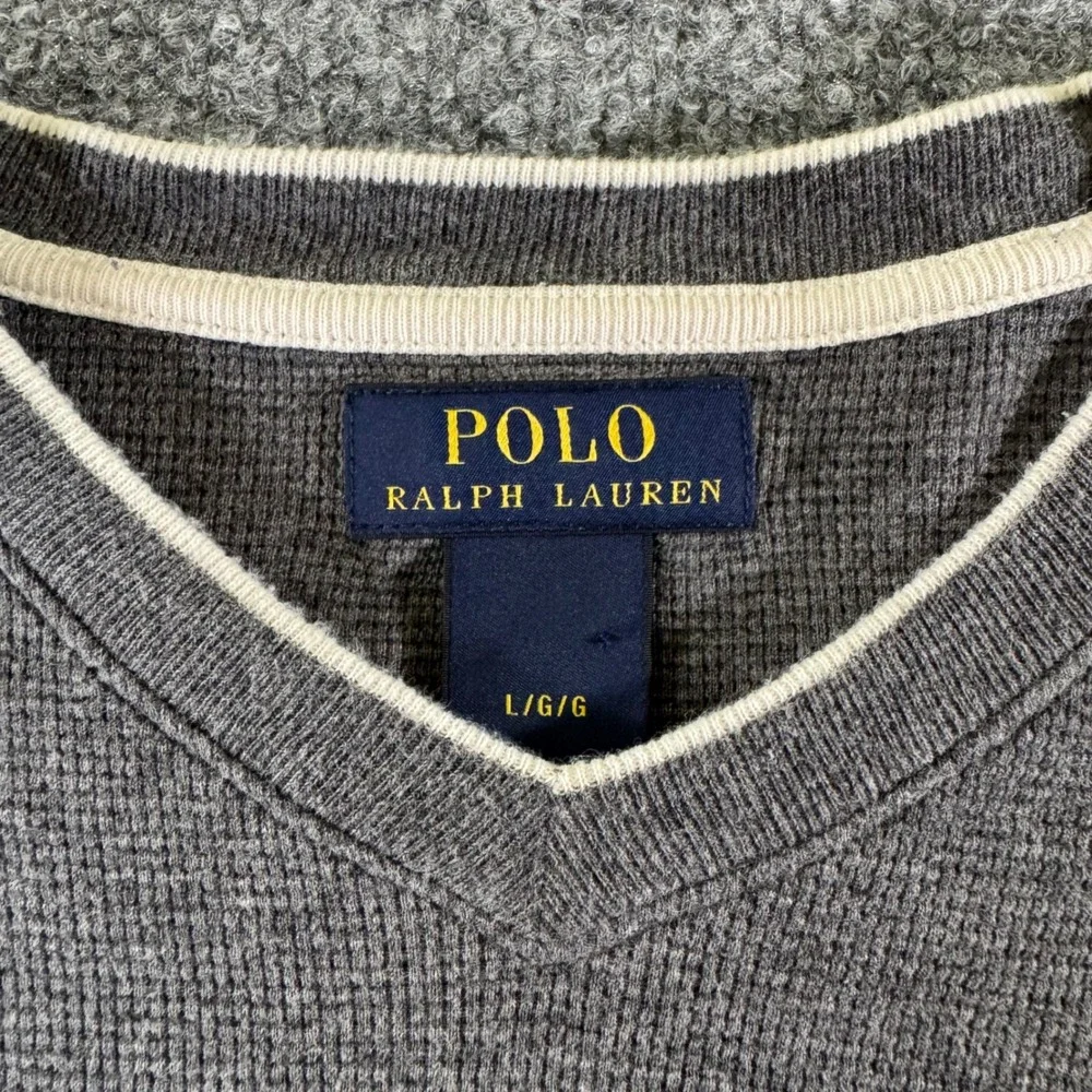 Polo Ralph Lauren Waffle Knit Thermal Mens Large Crew Neck Cotton Grey Shirt